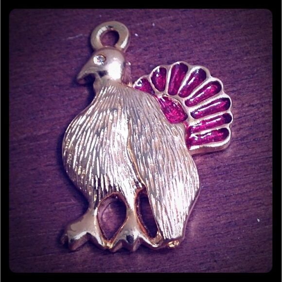 2 for $20 VTG Gold Red Enamel Turkey Pendant Charm - Picture 1 of 6